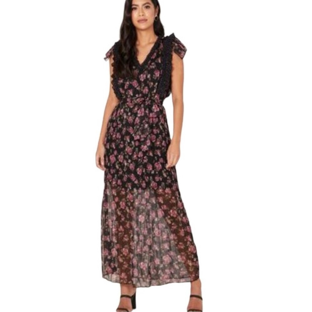 Foxiedox Anaise Floral Print Sheer Black Dress